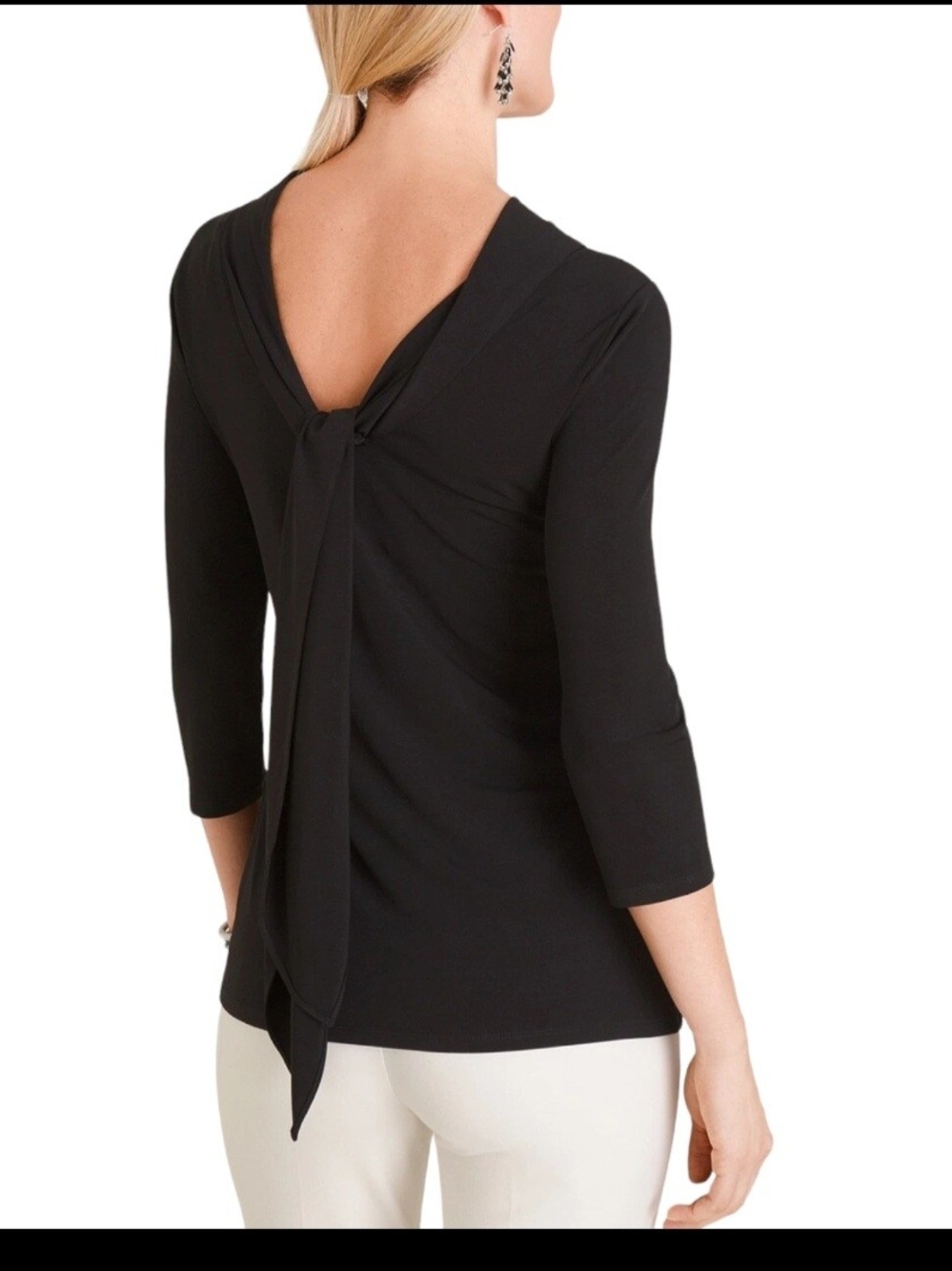 Chico's Black V-Back Tie 3/4 Sleeve Blouse